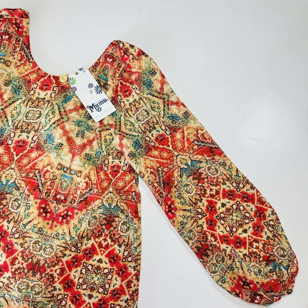 Mumu NWT Boho Print Long Sleeve Blouse Womens Small Boutique Top‎